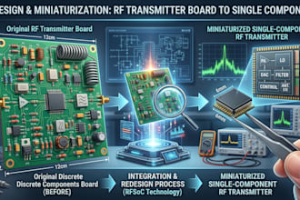 redesign and miniaturize rf transmitter board into a compact single component