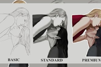 draw an art of a couple portrait in cartoon style