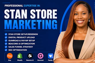 do stan store marketing, stan store setup, beacons ai, payhip and gumroad