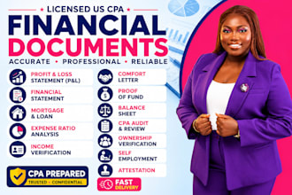 draft licensed US CPA profit and loss, financial statement mortgage, loan letter