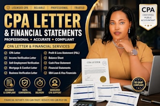 prepare CPA letter, income verification, profit and loss statement, financials