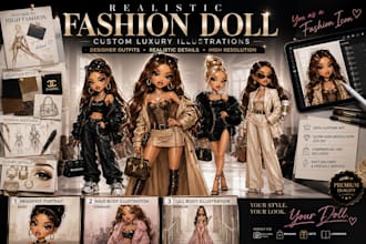 design a realistic fashion bratz doll illustration of you