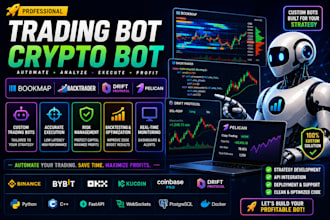 build crypto trading bot, backtrader bot, drift protocol bot, bookmap, pelican