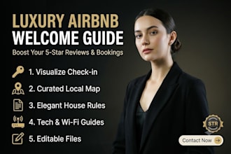 design a professional airbnb welcome book or digital guest guide