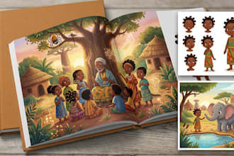 illustrate african folktale children books for amazon KDP