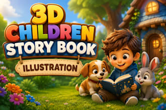 illustrate 3d children story book illustration and kids story book