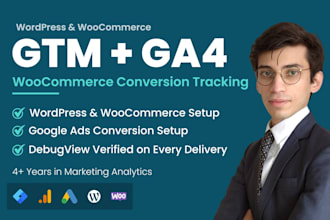 set up ga4, GTM, and google ads conversion tracking for wordpress, woocommerce