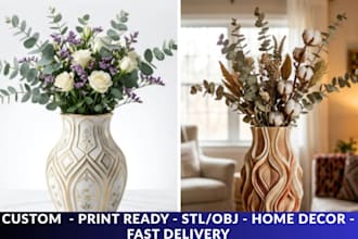 design custom 3d vase model, 3d printable vase stl for 3d printing home decor