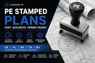 provide pe stamp as civil and architect engineering, california florida ny tx