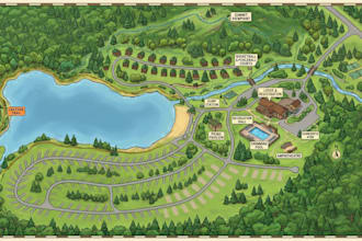 design campground map, lodge map, vacation map, site plan and illustrated map