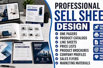 create product sell sheets brochures catalogs marketing one pager sales design