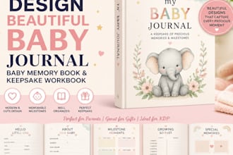 design a beautiful baby journal, baby memory book, and keepsake workbook