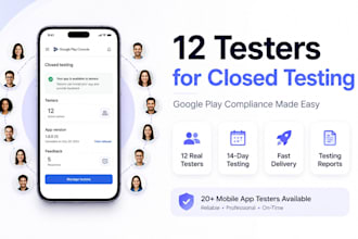 provide 12 testers closed testing 20 testers mobile app testing 12 testers