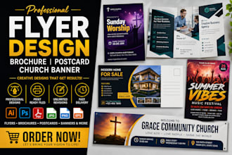 do professional flyer design, brochure, postcard, church banner for your brand