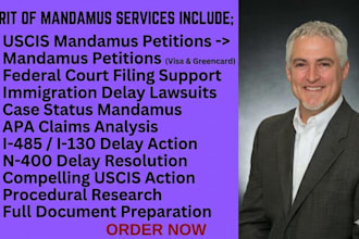 draft a professional writ of mandamus for delayed uscis visa or greencard cases