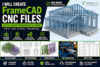 create framecad cnc files with shop drawings and bom for lgs framing
