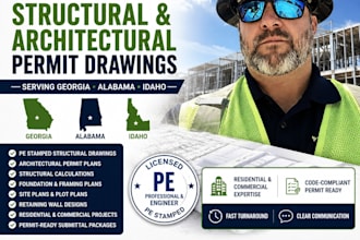 structural engineer, architectural drawing, stamp in georgia  alabama and idaho