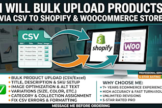 bulk upload products via CSV to shopify and woocommerce store