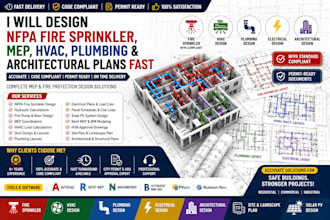design nfpa fire sprinkler, mep, hvac, plumbing and architectural plans fast
