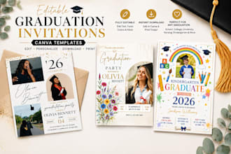 design editable graduation invitation canva template and grad party invite