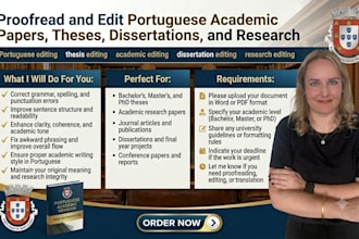 proofread and edit portuguese academic paper, theses, dissertations and research