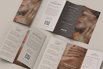 create luxury trifold brochure, profile catalog, corporate trifold, spa brochure