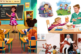 draw watercolor illustration and children story book illustration picture book