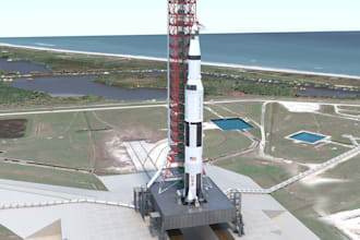 design 3d launch facility, spaceport, rocket launch pad rendering