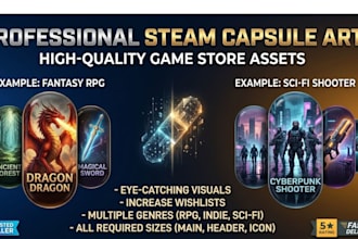 steam capsule art, game banner, game cover art, steam page and steam poster