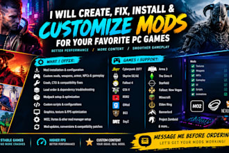 create, fix, install cyberpunk 2077, skyrim se ae, fallout 4, gta v, gmod, rdr2