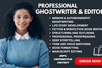 ghostwrite your memoir, autobiography fiction book, nonfiction ghost book writer