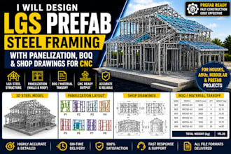 design lgs prefab steel framing with panelization boq and shop drawings for cnc