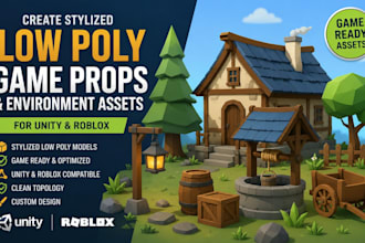 create stylized low poly game props and environment assets for unity and roblox