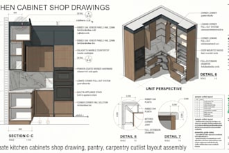 provide kitchen cabinet shop drawings, vanity closet in cad for interior design