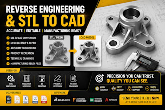 do reverse engineering stl to cad and 3d modeling ready for manufacturing