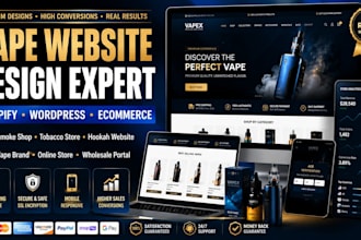 design vape store website, smoke shop, hookah, cbd, e cigarette, tobacco website