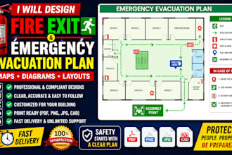 design fire exit and emergency evacuation plan, maps and diagram
