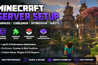 create, fix and optimize minecraft modpack paper, cobblemon server setup, quest
