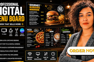 design digital menu board, tv menu, screen menu, bar menu, cafe menu, canva menu