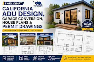 draft california adu design, garage conversion, house plan, permit drawing
