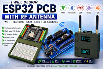 create esp32 pcb with rf antenna for wifi, bluetooth, GSM, gps and lora devices