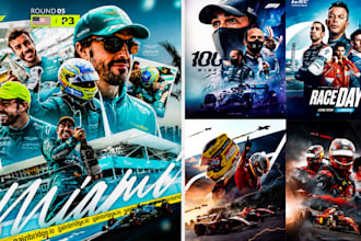 make adrenaline filled motorsport posters for f1, motogp, and car racing