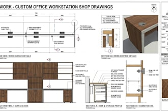 create millwork shop drawing, woodworking plan for fabrication and installation