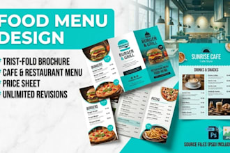 restaurant menu food menu cafe menu design trifold brochure psd price sheet gym