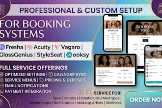 setup fresha, acuity scheduling, vagaro, gloss genius or booksy booking system
