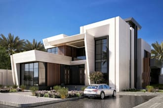design 3d villa exterior, apartment, patio, pergola, swimming pool 3d rendering