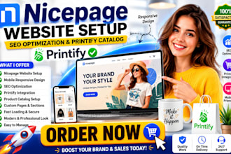set up nicepage website seo optimization print on demand printify catalog