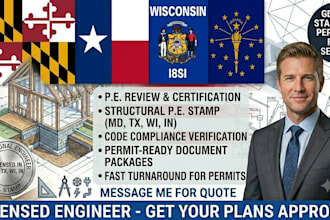 provide pe stamped structural and engineering plans for maryland, texas, wi, in