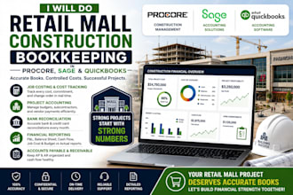 do retail mall construction bookkeeping in procore, sage and quickbooks
