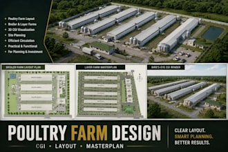 design cgi 3d poultry farm, poultry layout, chicken farm, broiler farm